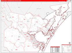 Corpus Christi Metro Area Wall Map Red Line Style 2026